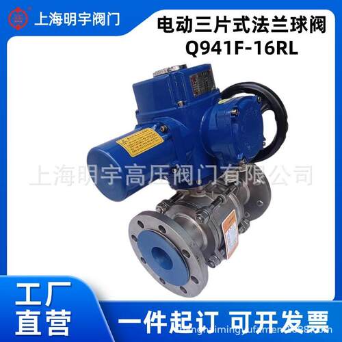 上1海明兰宇电动球阀Q941F-6RL耐酸碱油气开关阀门dn25 40 法崙50