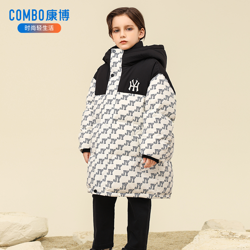 康博童装新款羽绒服中长款加厚保暖中大童防风洋气连帽外套冬