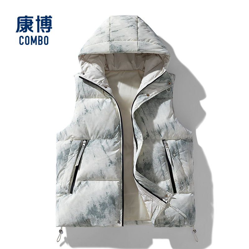 康博男冬季保暖防风连帽羽绒马甲