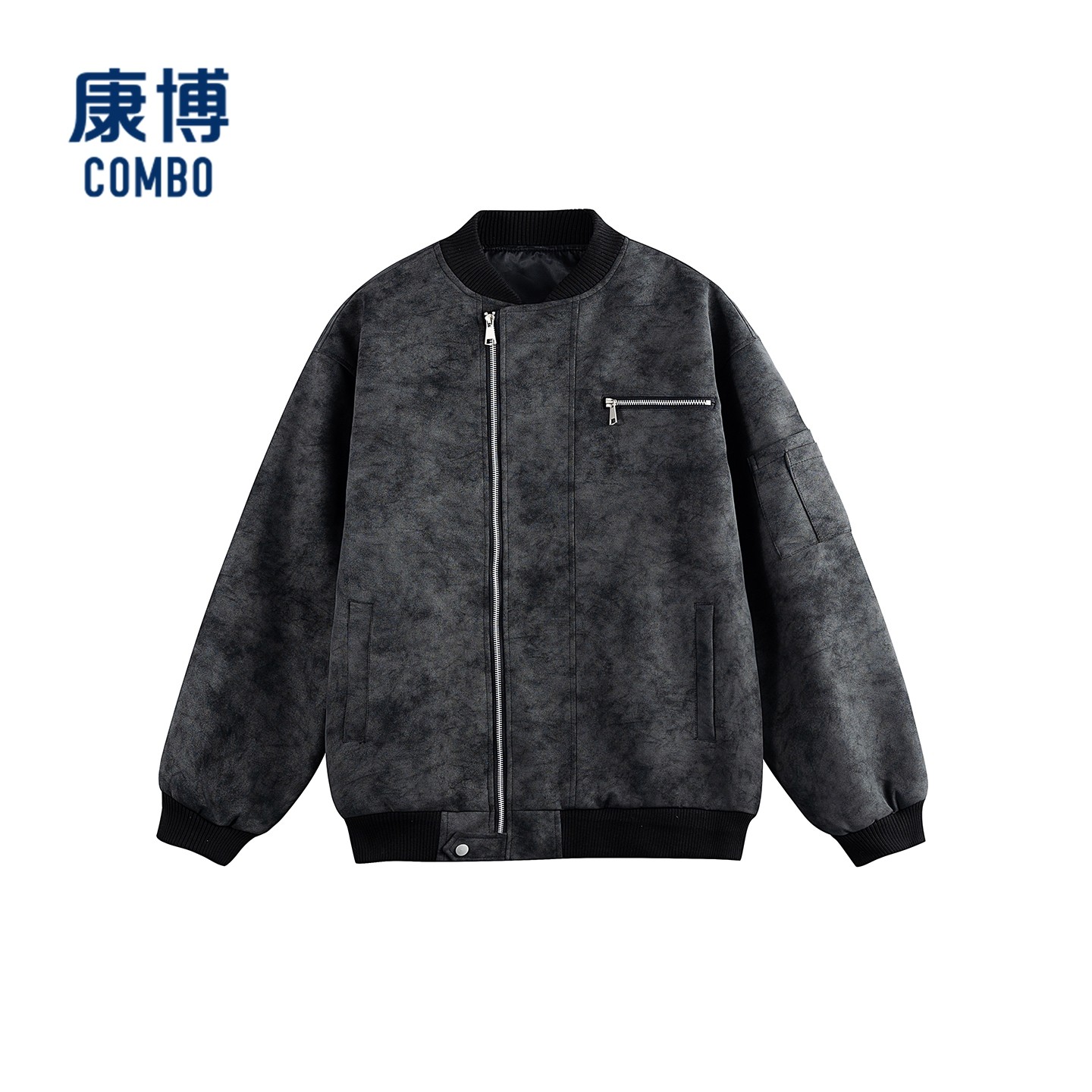 康博2025新款男士秋冬季美拉德水洗皮衣外套美式复古潮流机车夹克