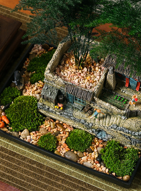 茶台绿植盆景办公室内桌面微w景观造景微缩场景小屋老房子模型摆