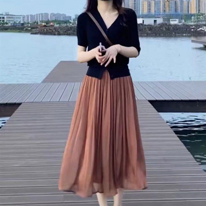 纱裙女半身裙2023夏季新款百褶伞裙大码中长款超仙女琉璃网纱长裙