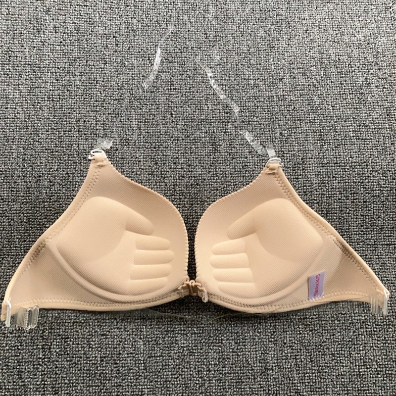 中厚3cam前扣手掌杯挂脖美背内衣透明隐形一条带文胸小胸聚拢美背