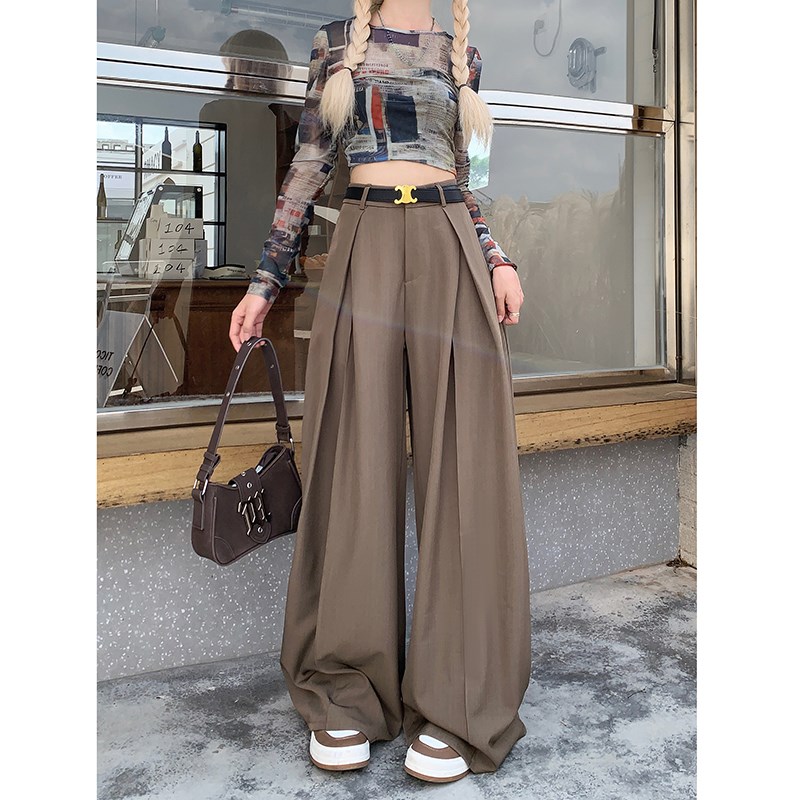 宽松阔腿西装裤女2024年春秋季韩版高腰显瘦休闲裤垂感拖地长裤子