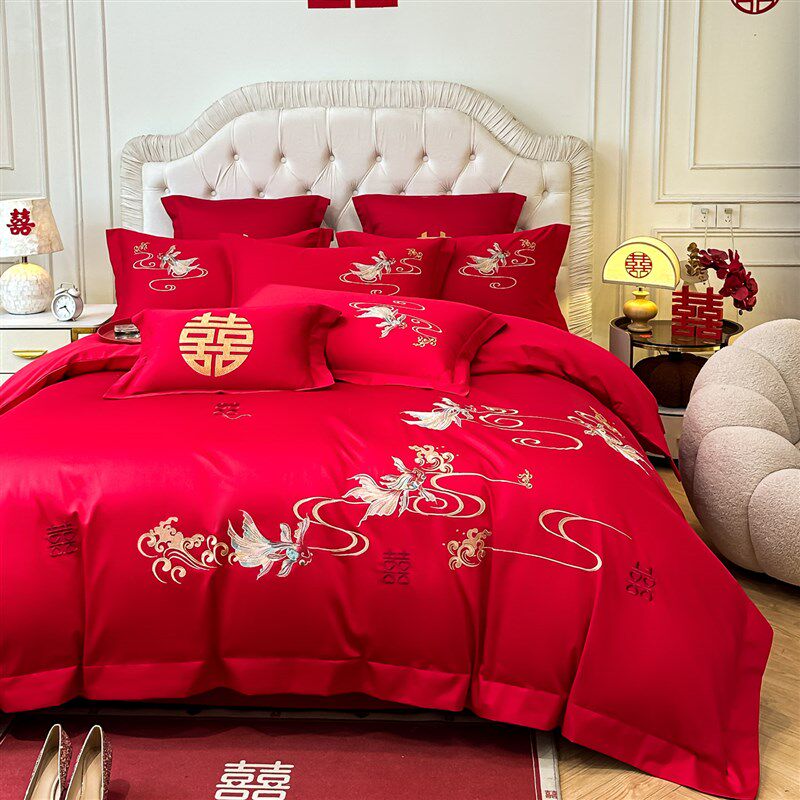 中式婚庆四件套大m红色婚礼新婚陪嫁被套结婚床上用品婚房喜被