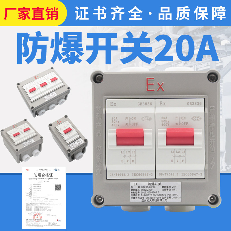三相防爆开关20A220V380V防爆防水防尘BPZ30-20/2K3K防爆断路器
