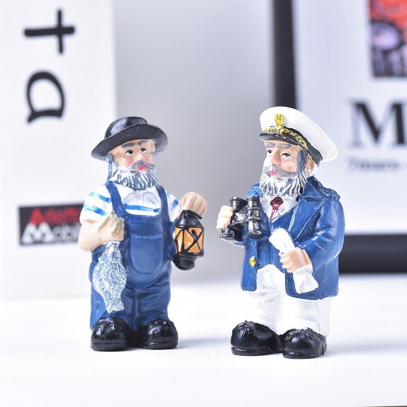 地中海树脂船长卡通海盗娃娃创意小船摆件北欧儿童房家居装饰灯塔