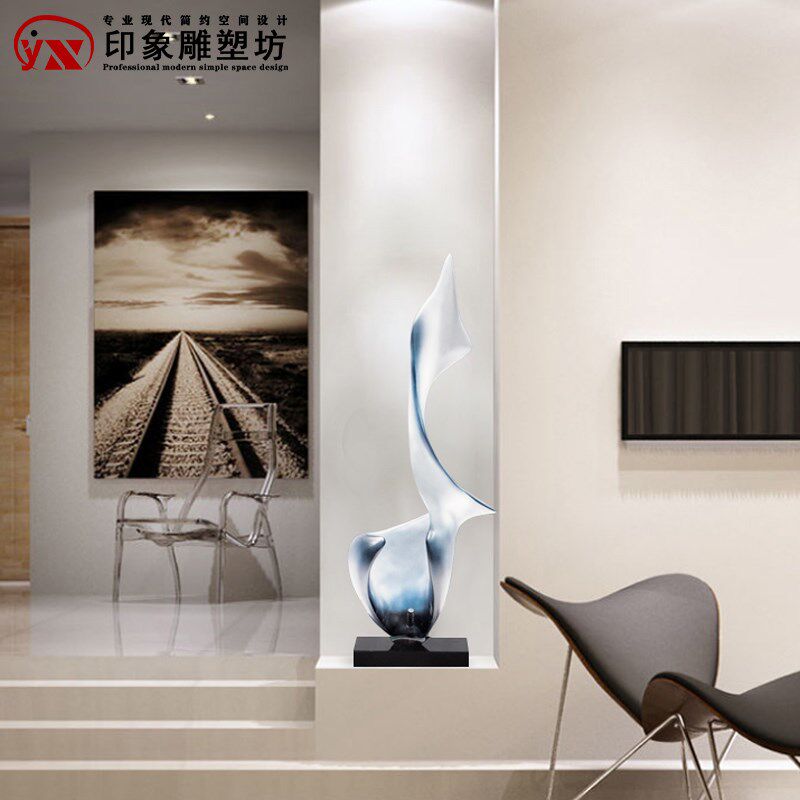新中式透明几何树脂雕塑摆件创意抽象办公室酒店玄关家居走廊装饰