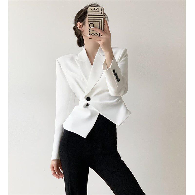短款白色西装外套女2023新款春秋小个子高级感小众收腰气质小西服