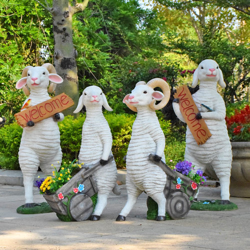 园林景观小品玻璃钢卡通绵羊花缸摆件花园庭院草坪动物花盆装饰品