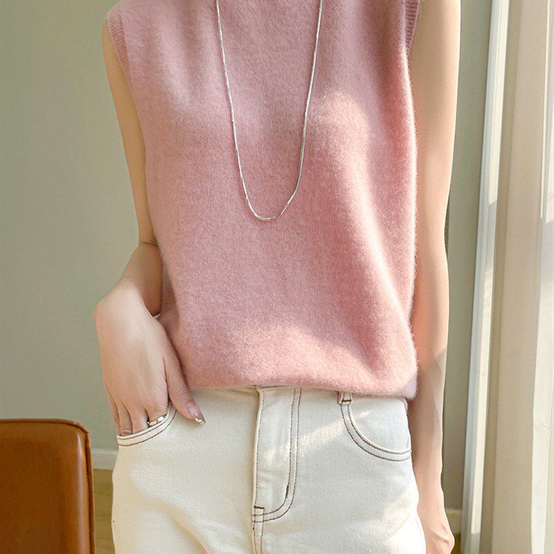 气质款纯羊毛吊带女内搭白色背心2024新款无袖上衣宽松针织打底衫