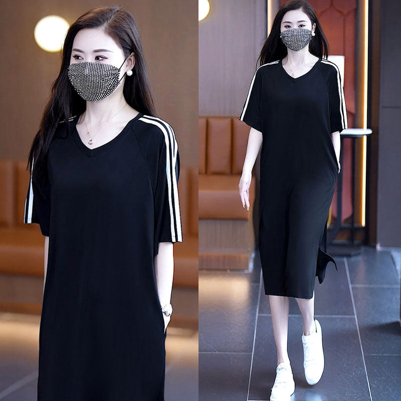 大码女装短袖连衣裙2025夏季新款胖mm宽松遮肉显瘦T恤长款裙子潮