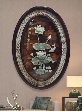 新中式立体玉雕装饰画玄关客厅过道电视背景墙实木挂画浮雕壁挂件