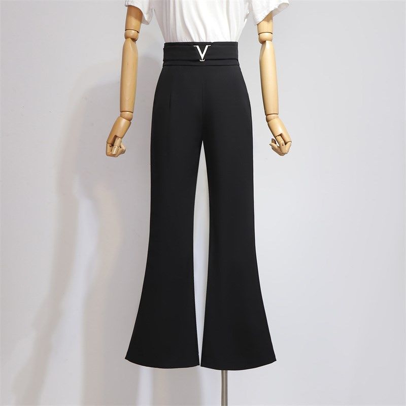 喇叭裤夏季薄款女2024新款裤子修身显瘦高腰垂坠感黑色微喇西装裤