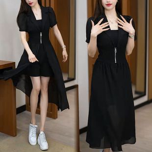 气质收腰显瘦背心+短裤+连衣裙三件套2024夏新款时尚小个子套装女