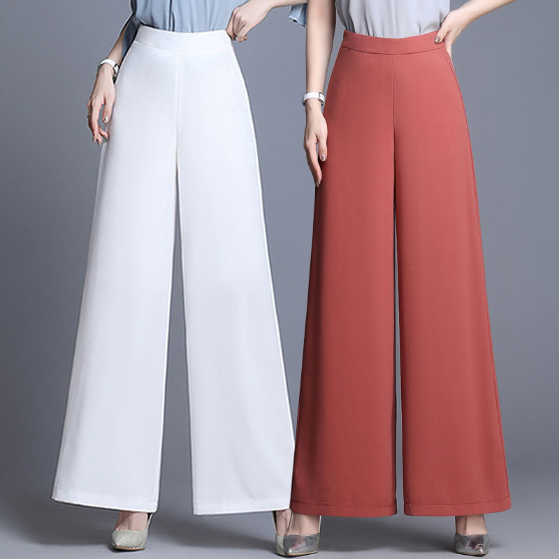 雪纺裤子夏季2021新款高腰直筒阔腿裤女长裤宽松胖MM垂坠感女裤薄