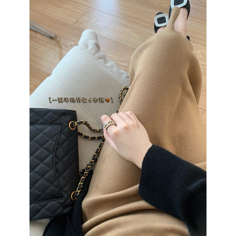 针织半身裙女秋冬中长版高腰直筒百搭显瘦半裙包臀裙配毛衣一步裙