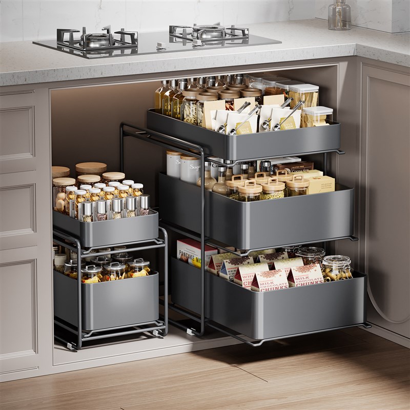 厨房下水槽置f物架调料碗碟抽拉式水池多功能收纳架橱柜拉篮分层