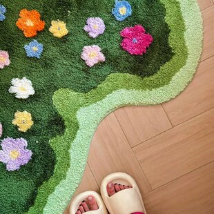 DDD 森系花卉植绒苔藓地毯儿童C房防滑卧室床边毯吸水簇绒客厅地