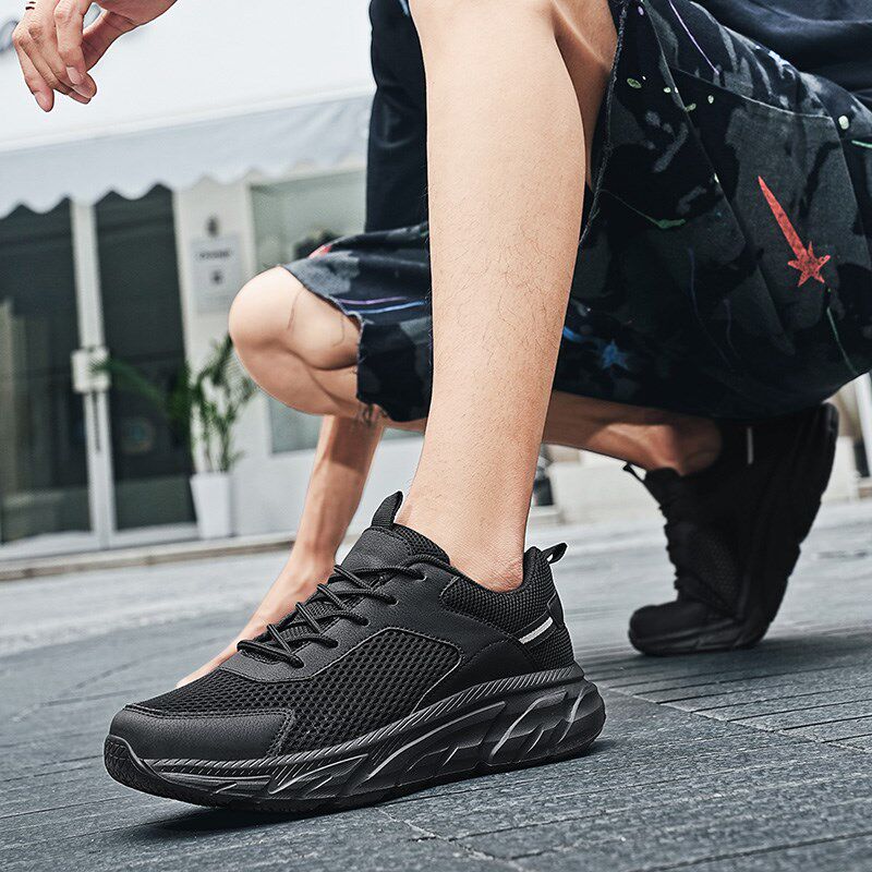 夏季男鞋网面透气跑步鞋防臭初高中学生休闲运动鞋U黑色爸爸旅游