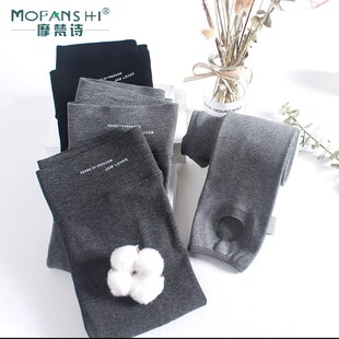 袜 外穿踩脚纯棉紧身显瘦字母高腰九分连脚裤 灰色打底裤 女春秋薄款