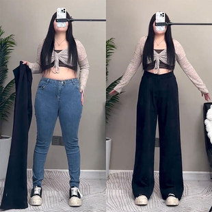 薄款 夏季 冰丝宽松显瘦200斤胖mm垂感300大码 西装 阔腿裤 休闲裤 女装