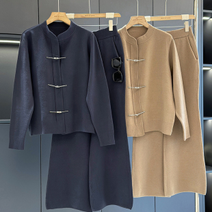 阔腿裤 减龄妈妈装 两件套 女2023年秋冬新款 复古国风中老年针织套装