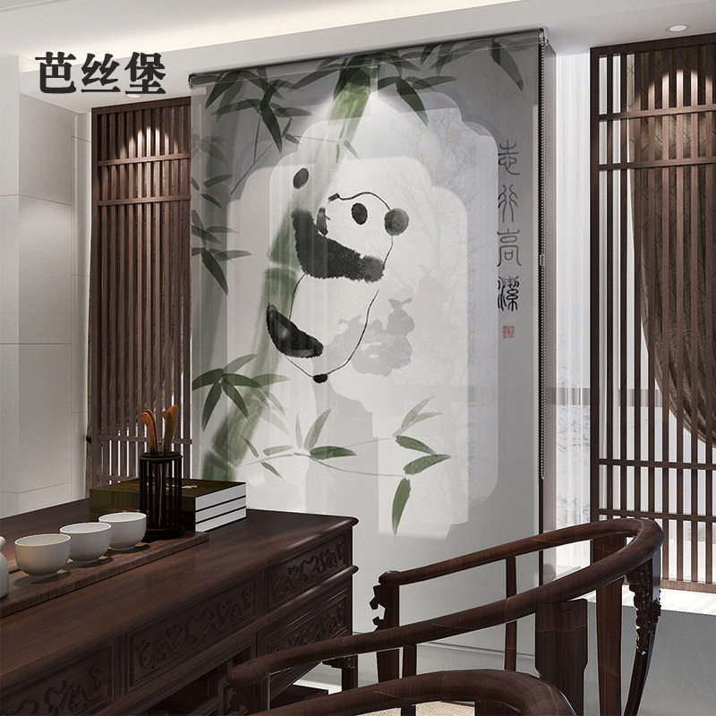 中式卷帘窗帘窗户挂式软隔断客厅玄关厨房屏O风帘升降遮光透明装