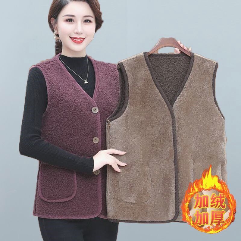 马甲女2024新款大码背心中老年秋冬马夹外套妈妈装颗粒绒坎肩外穿