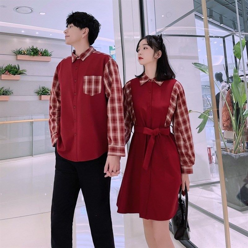 订婚宴拍结婚领证登记照情侣套装2023新款夏装高级感一Z裙一衣红