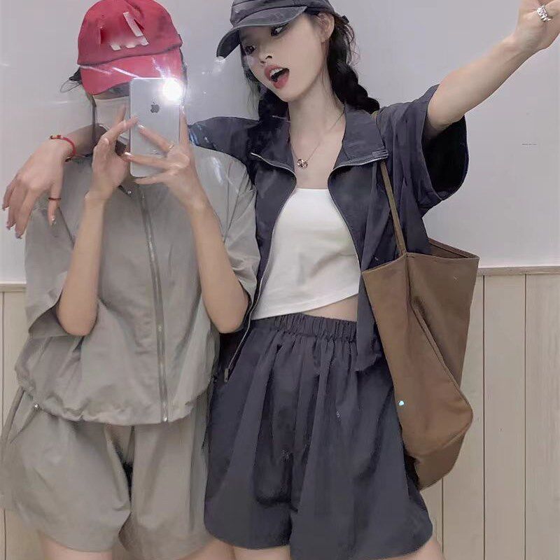 甜美奶乖套装小个子减龄短袖外套短裤运动休闲防晒闺蜜两件套女夏