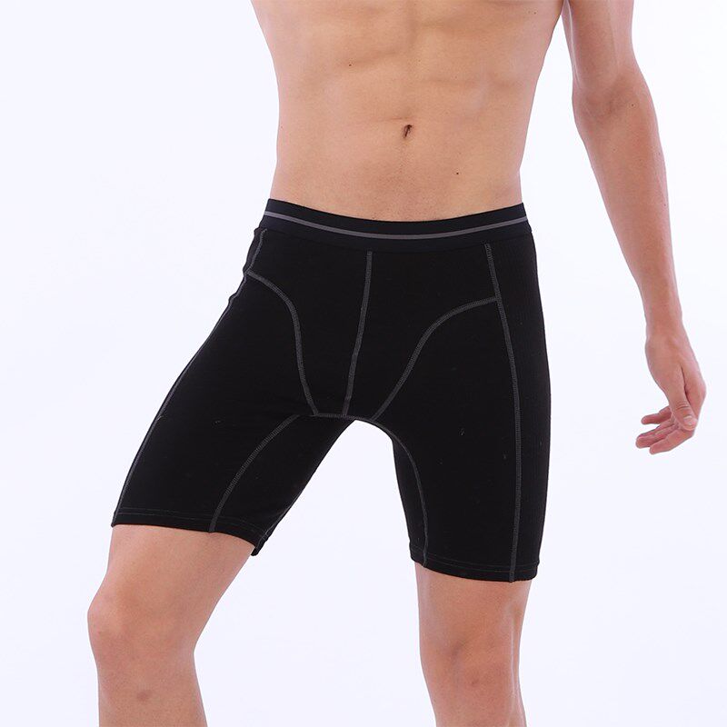 纯棉男士内裤加长防磨腿五分裤运动平角裤男平角内裤大码抗菌黑蓝