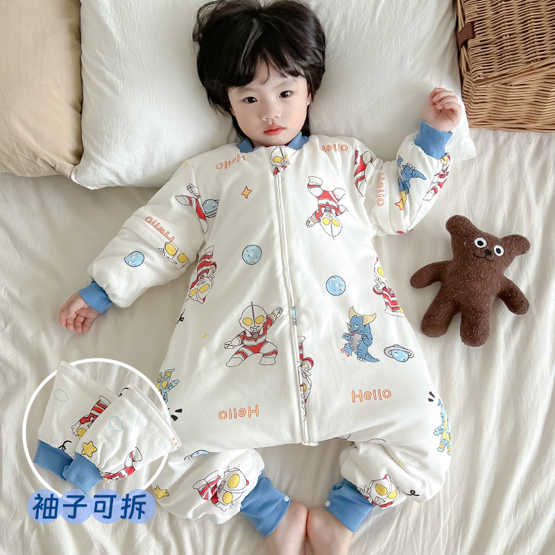 儿童恒温睡袋婴h儿秋冬保暖防踢被夹薄棉宝宝可拆袖加厚防着凉神