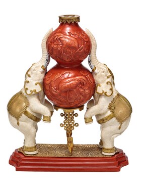 欧式中国结红葫芦双象陶瓷铜家居大象吉祥P客厅玄关工艺品摆件