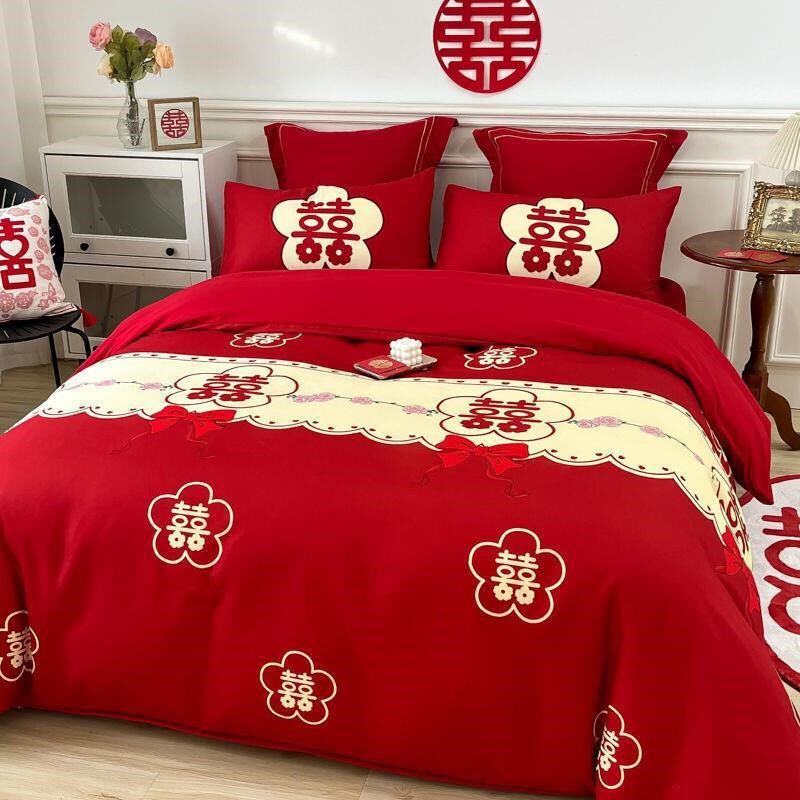 四件套结婚婚庆红色磨毛被套床单时S尚床上用品现货