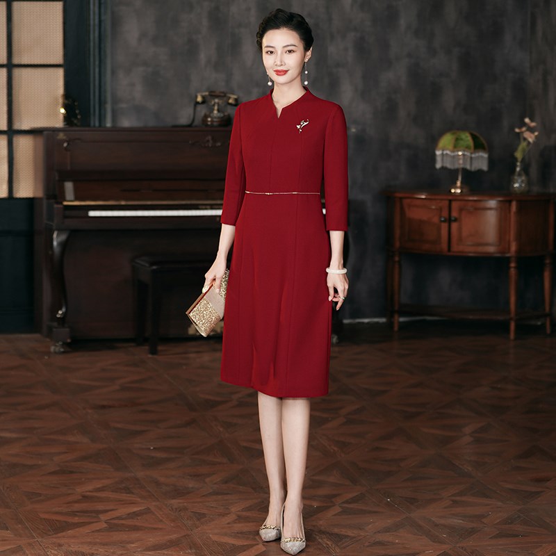 喜婆婆婚礼服2024秋装新款高端大气中年喜妈妈婚宴礼服晚装连衣裙