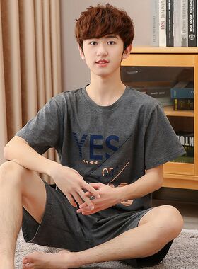 睡衣男大童夏季纯棉短袖薄款青少年大码全棉初中生夏天家居服套装