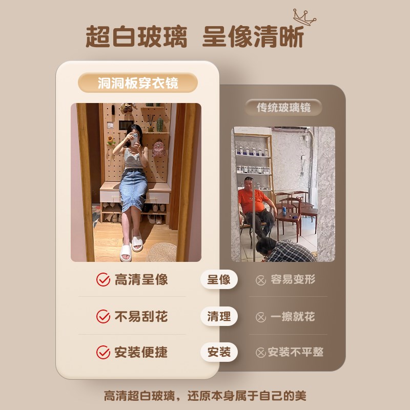 入户全身镜可遮挡壁挂洞洞板穿衣镜家用贴墙镜S子玄关隐形推拉镜