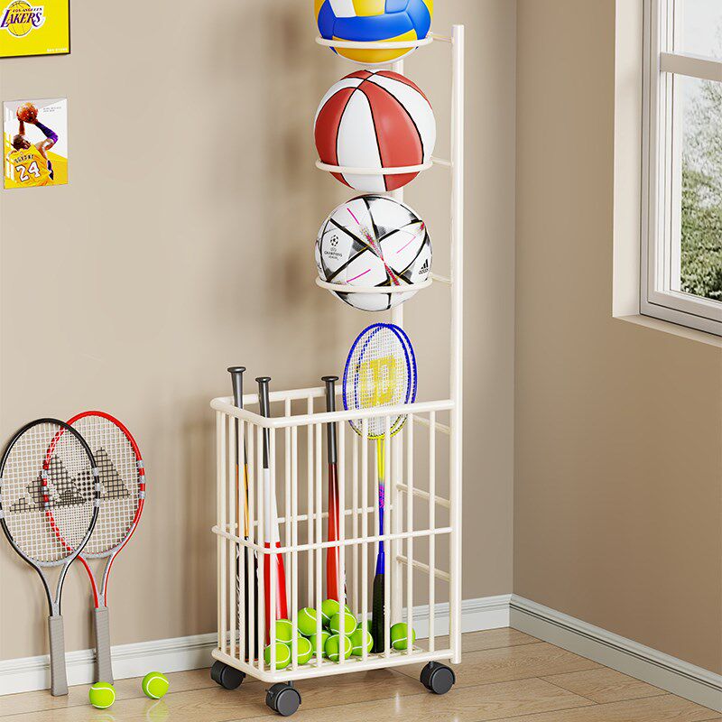 新款篮球收纳架家用带轮可移动放瑜伽垫运动用具收纳筐足球排球置