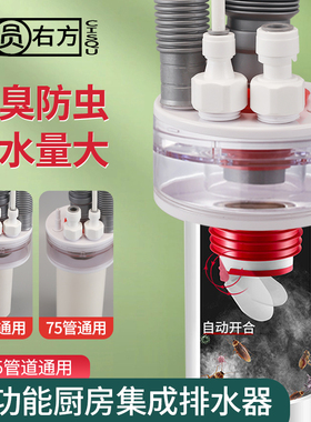厨房多设备排水集成器50/75PVC下水道防臭密封塞下水三通接头神器