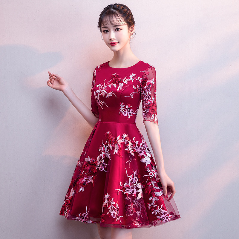 敬酒服新娘2020秋结婚新款韩版红色短款礼服回门服蕾丝连衣裙女