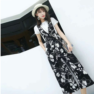 韩版 阔腿背带裤 2021新款 雪纺七分裤 女夏高腰显瘦直筒矮个子薄款