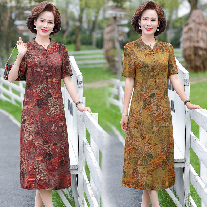 真丝香云纱妈妈装洋装女气质中老年女夏装改良旗袍2023新款裙子