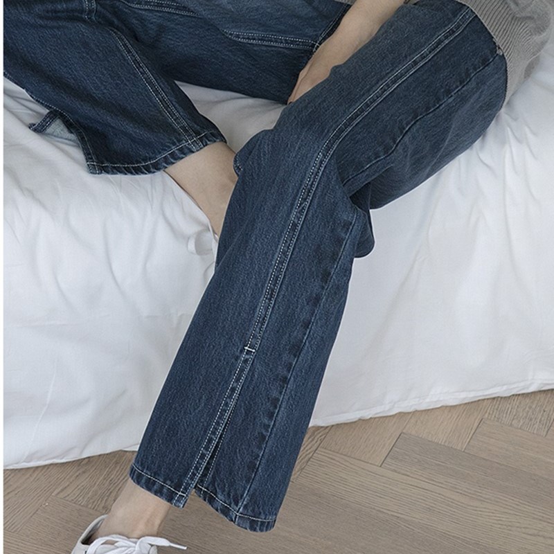 大腿胖妹妹开叉春季新款粗的直筒裤子2021年牛仔裤适合胯宽松mm潮
