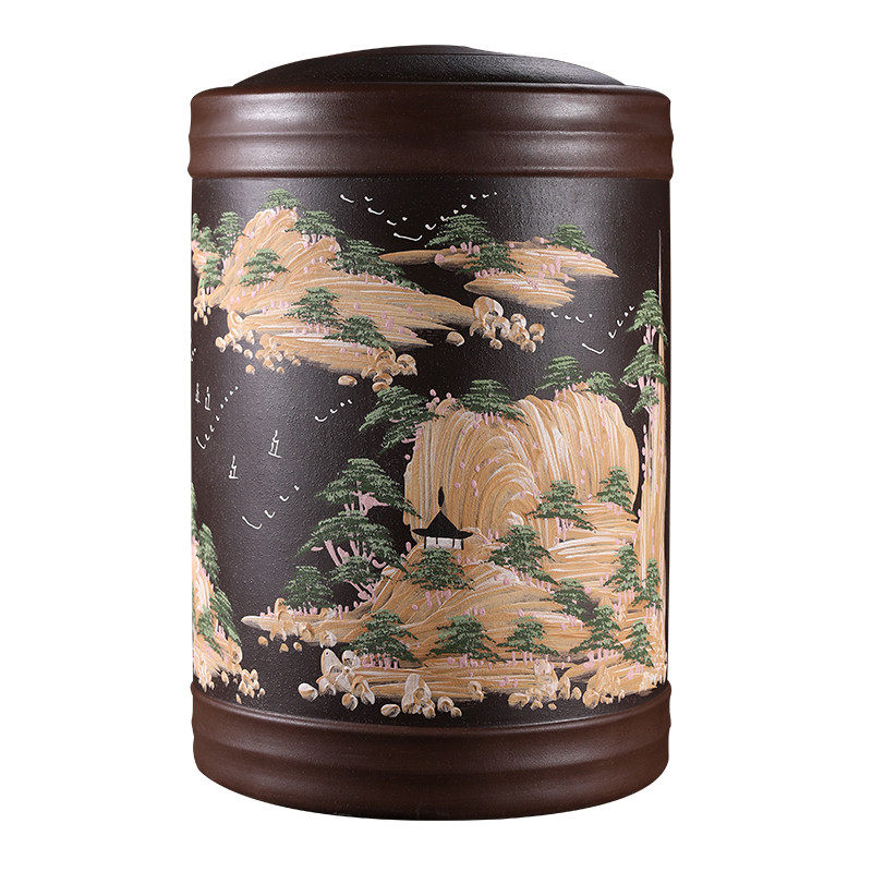 大号紫砂茶叶罐特大码普洱茶缸宜兴原矿散茶饼存储V密封陶罐茶叶