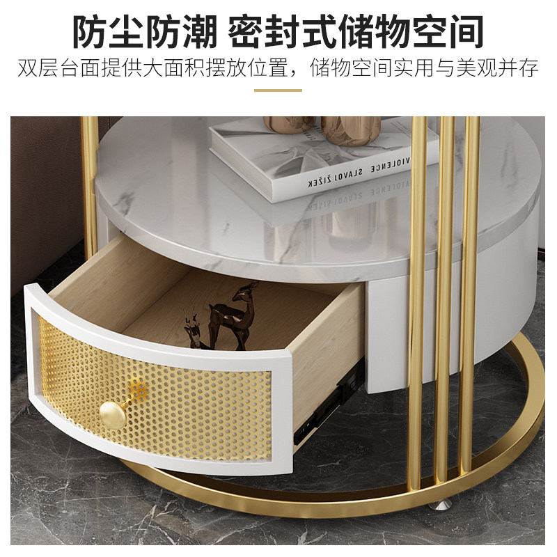 床头边几小圆桌沙发边q柜侧边柜阳台小茶几简约现代圆形岩板角几