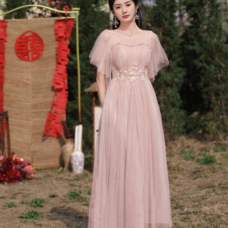大码伴娘服姐妹团显瘦高级感2024新款超大码长款礼服裙气质演出服