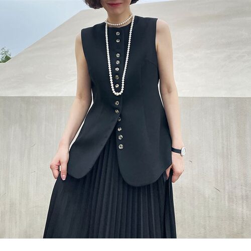 新款职场通勤女士单排扣马甲 纯色无袖修身外套 圆领坎肩叠穿背心