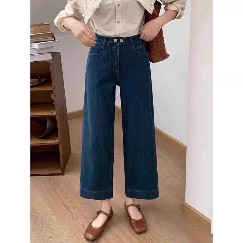 阔版牛仔裤女宽松高腰显瘦微胖妹妹MM大码梨形身材九分直筒奶奶裤