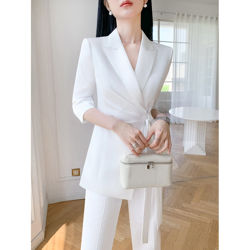 夏季西装套装女薄款韩版修身2025新款时尚气质高级感休闲白色西服